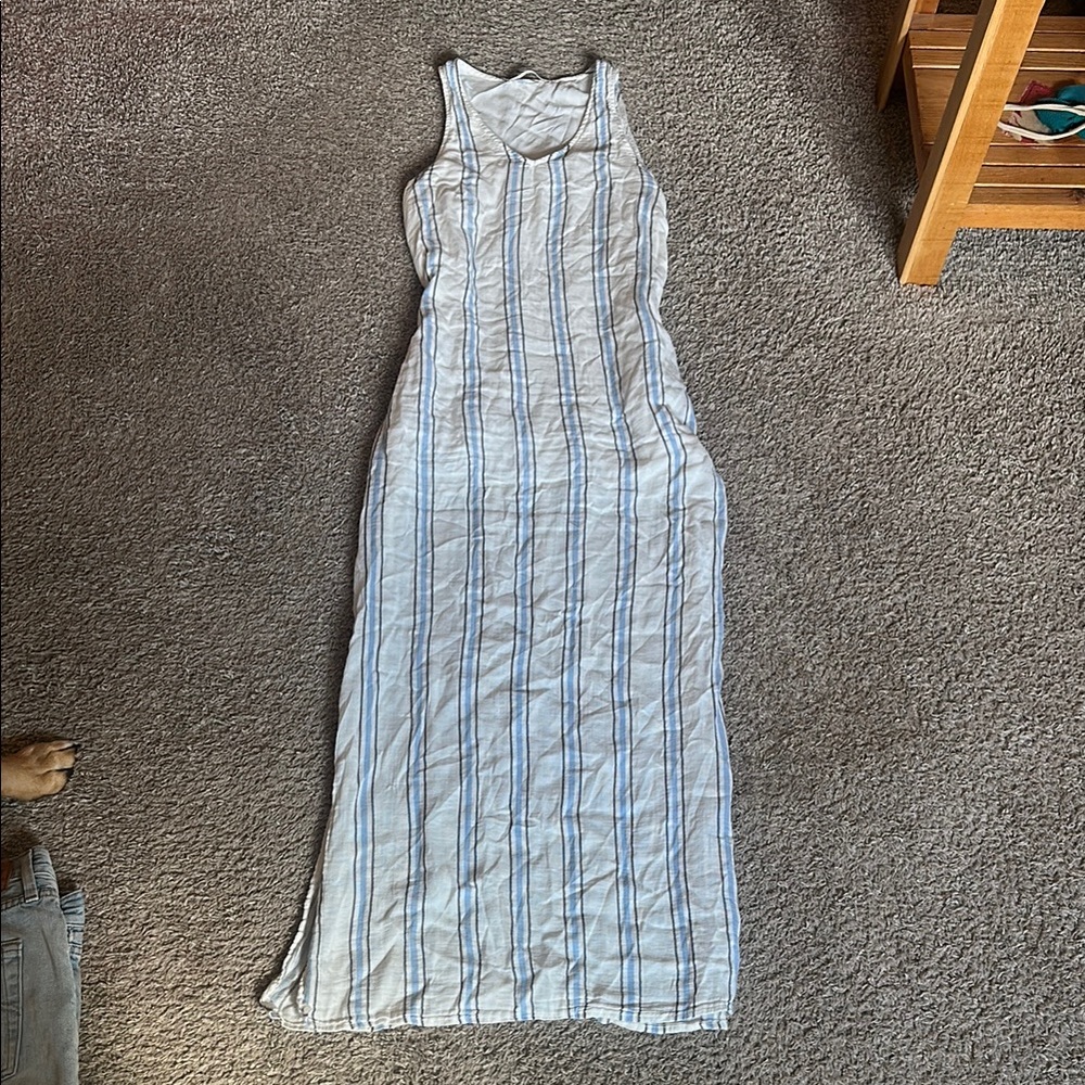 White and Blue Halter Sheath Maxi Dress